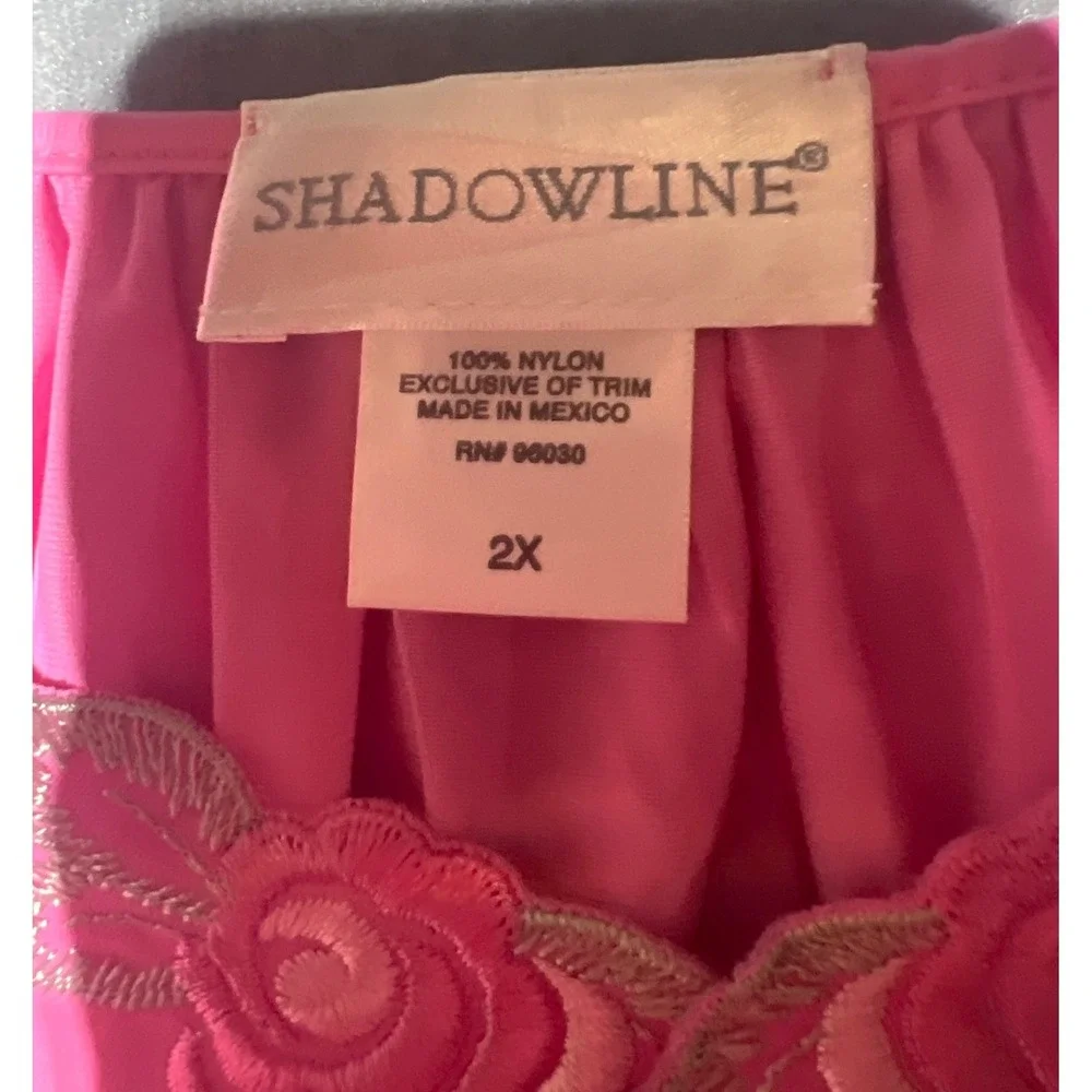 Shadowline Pink Floral Embroidered Flutter Sleeve Nightgown 2X Sleep Dress